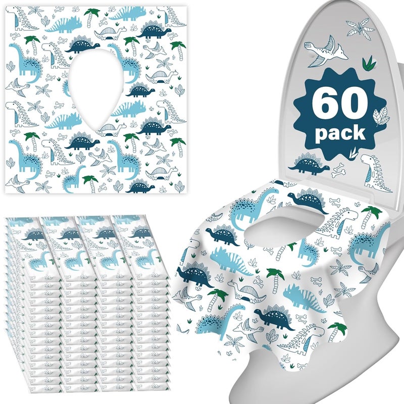 kimitimi 60 Pack Toilet Seat Covers Disposable, Extra Large Waterproof Toilet Cover for Toddlers & Adults, Individually Wrapped Travel Essential Portable Potty Training in Public Restrooms, Trip - Dinosaur - Image 1